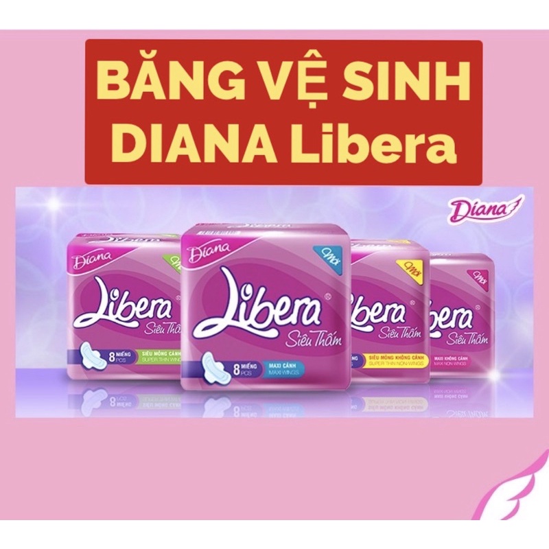 BĂNG VỆ SINH DIANA SỊN Libera HÀNG CÔNG TY SIÊU THẤM HÚT (GÓI 8 MIẾNG)