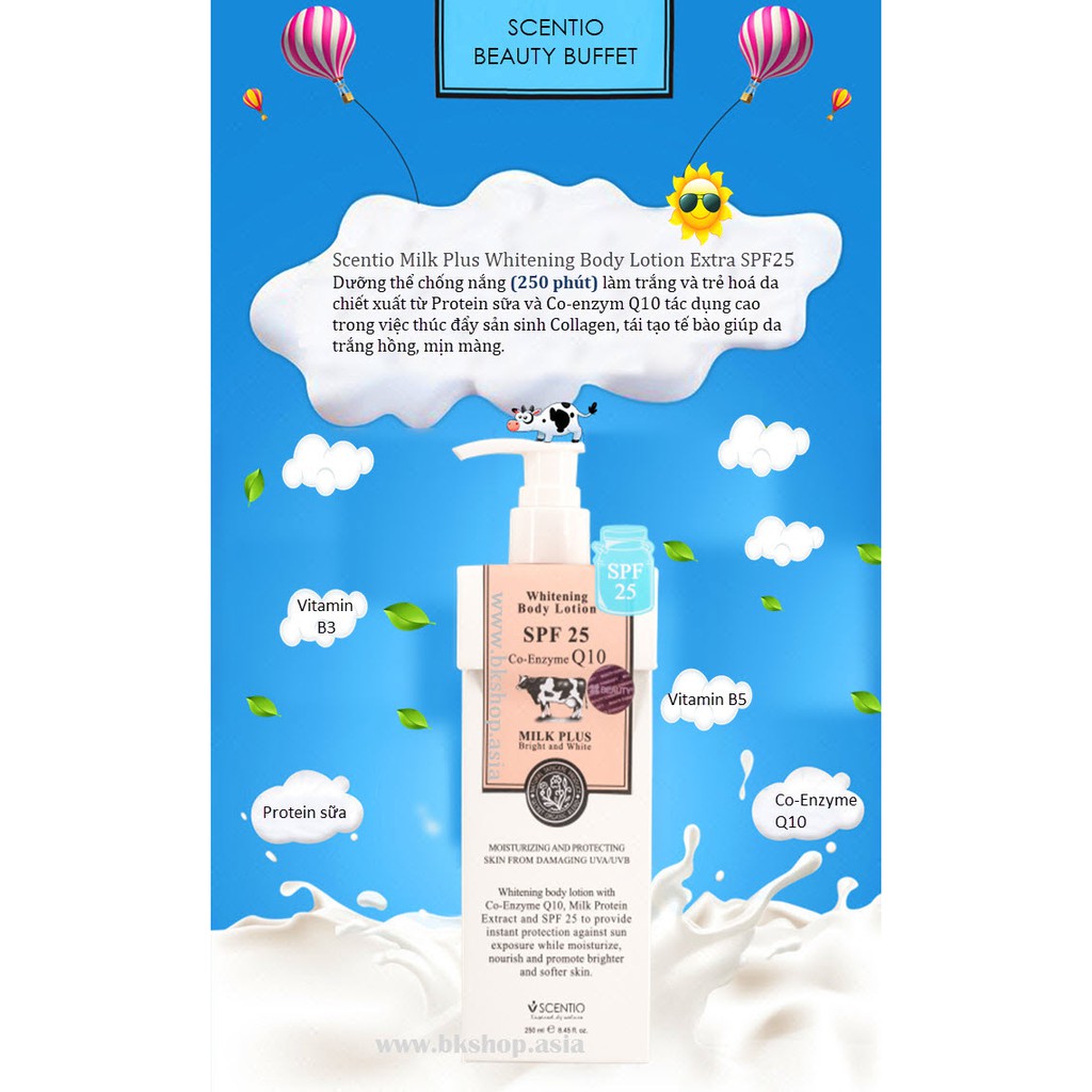 Dưỡng thể trắng da chống nắng Milk Plus Whitening Body Lotion SPF25