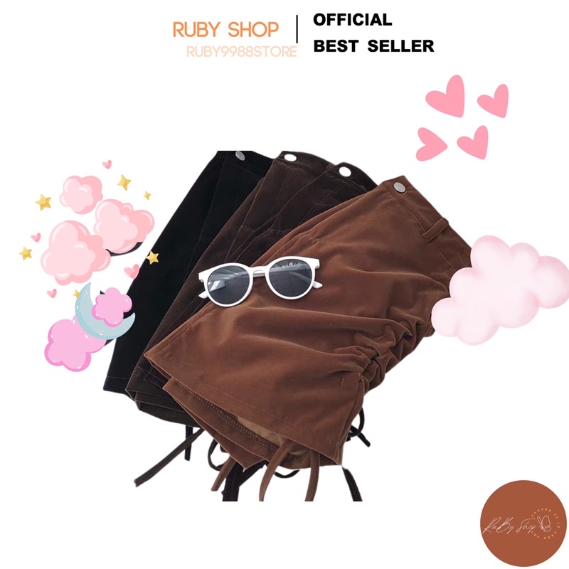 Chân Váy Nhung Chữ A , Với Thiết Kế Dây Rút Độc Đáo , Phong Cách