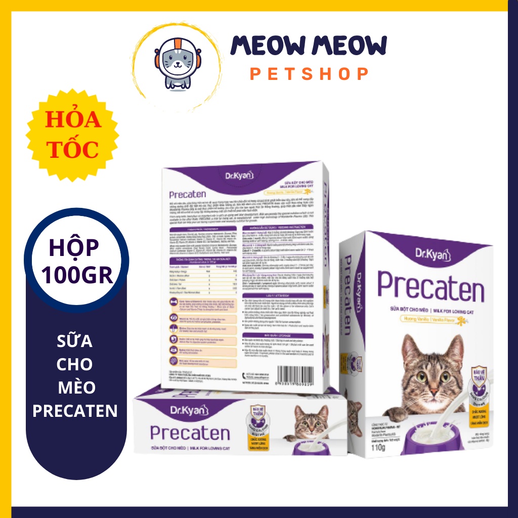 Sữa cho mèo precaten | Hộp giấy 110gr | Sữa bột cho mèo dr.kyan precaten.