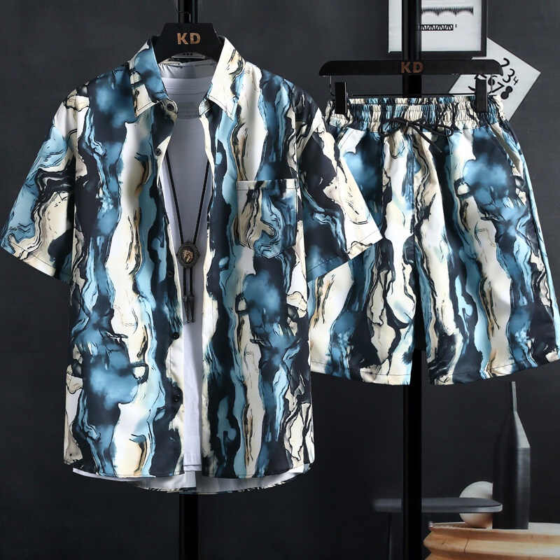 [M-3XL] Set Áo Sơ Mi Và Quần Short Họa Tiết Hoa Phong Cách Hawaii Thời Trang Thường Ngày Cho Nữ