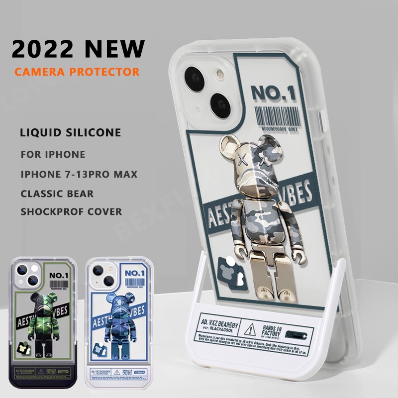 Ốp Điện Thoại Silicon Mềm Trong Suốt Có Giá Đỡ Hình Gấu Cho iPhone 7 8 Plus 11 12 13 Pro MAX X XR XS MAX SE 2020 2022