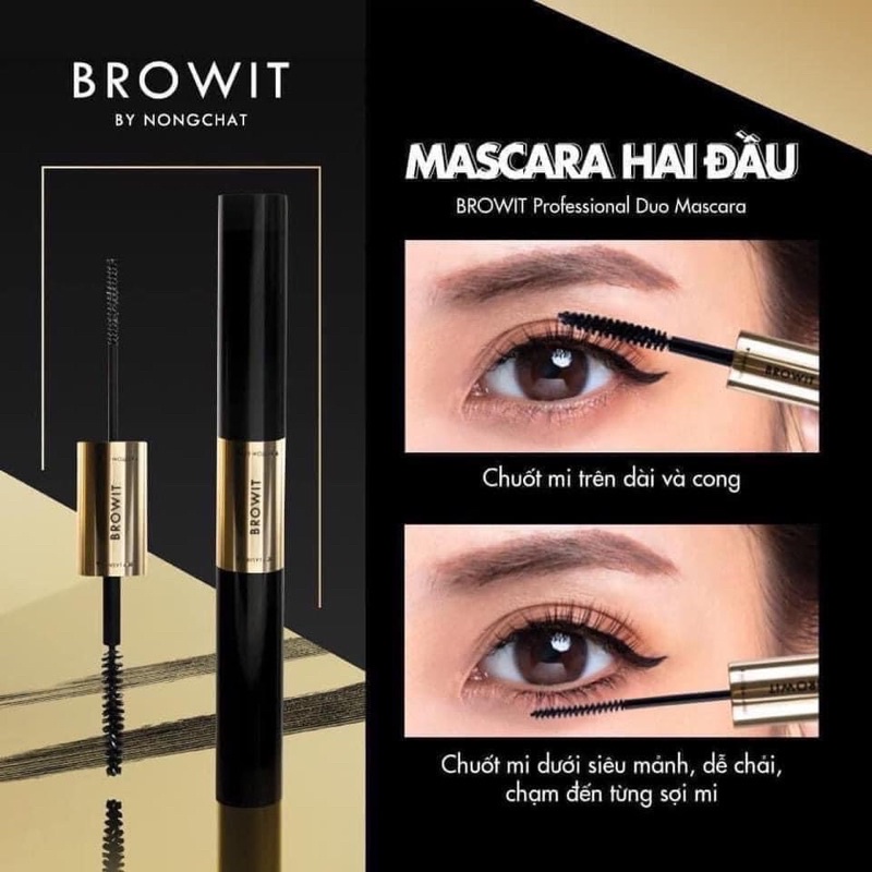 Mascara &amp; Eyeliner 2 Đầu Browit by Nongchat Giúp Dưỡng Mi Dài, Cong Mi Hàng Thái Lan Chính Hãng