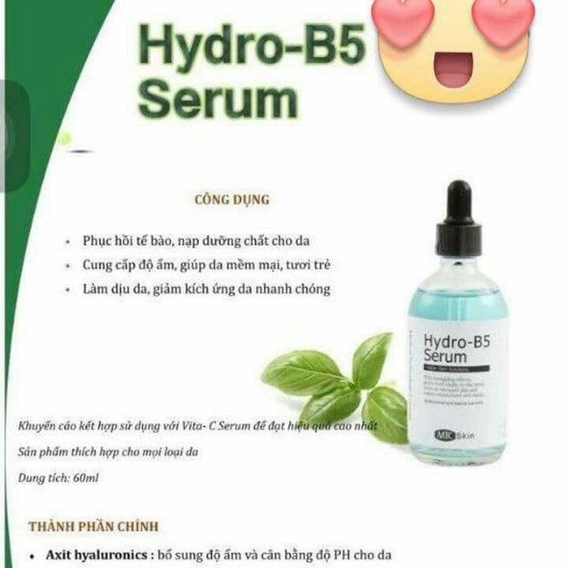 Serum Vitamin B5 Hàn Quốc cung cấp độ ẩm, cung cấp vitamin B5 cho da khỏe đẹp.