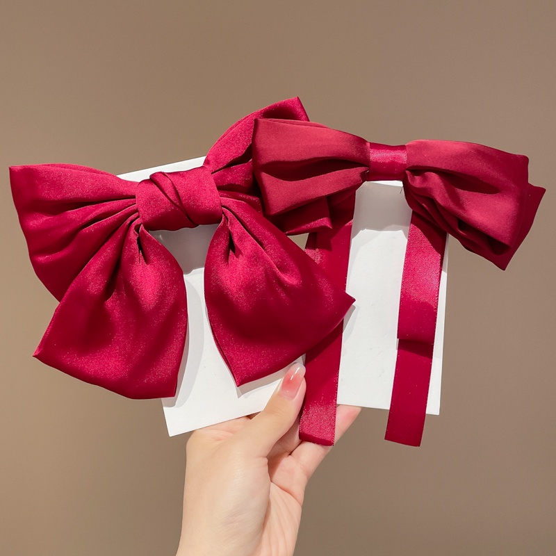 Kẹp Tóc Nơ Lớn Bằng Lưới Màu Đỏ Thời Trang Cao Cấp Phong Cách Hàn Quốc Cho Nữ