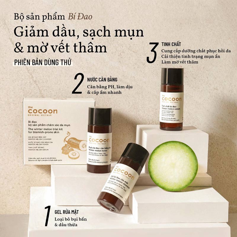 Bộ Sản Phẩm Bí Đao Cocoon The Winter Melon Trail Kit For Biemish - Prone Skin