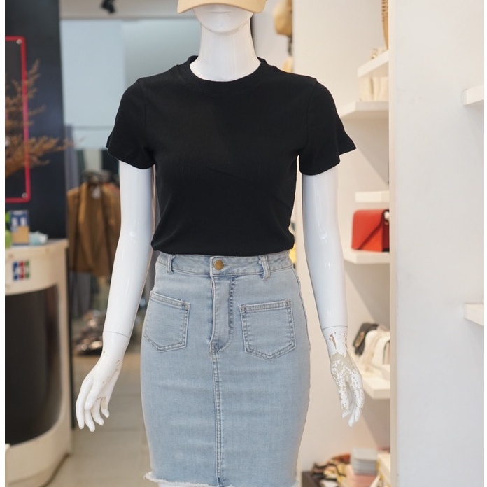 Áo thun gân tăm nữ MENINA, phom ôm phong cách Hàn Quốc