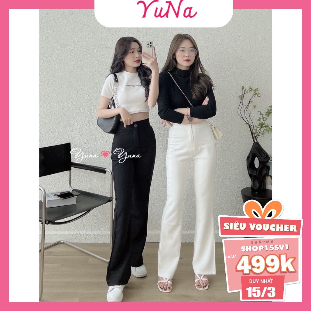 Quần ống loe nữ Maika lưng cao 1 khuy  chất liệu tuyết mưa cao cấp siêu hách dáng, thời trang nữ YUNA