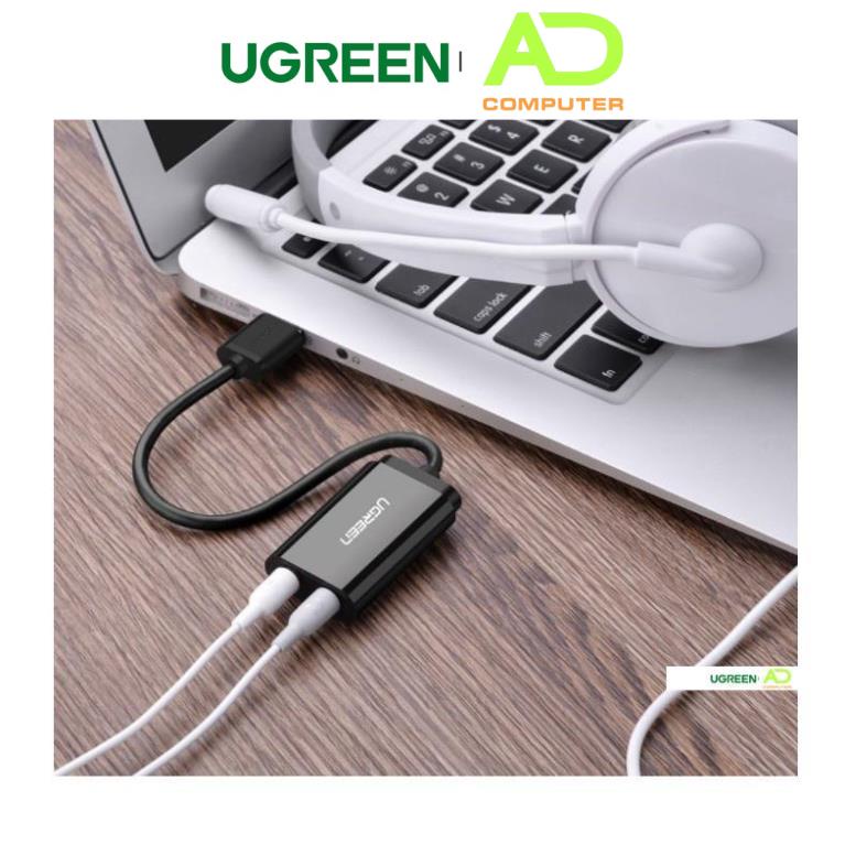 Dây USB 2.0 mở rộng sang đồng thời 2 cổng 3.5mm cho tai nghe + mic UGREEN US205
