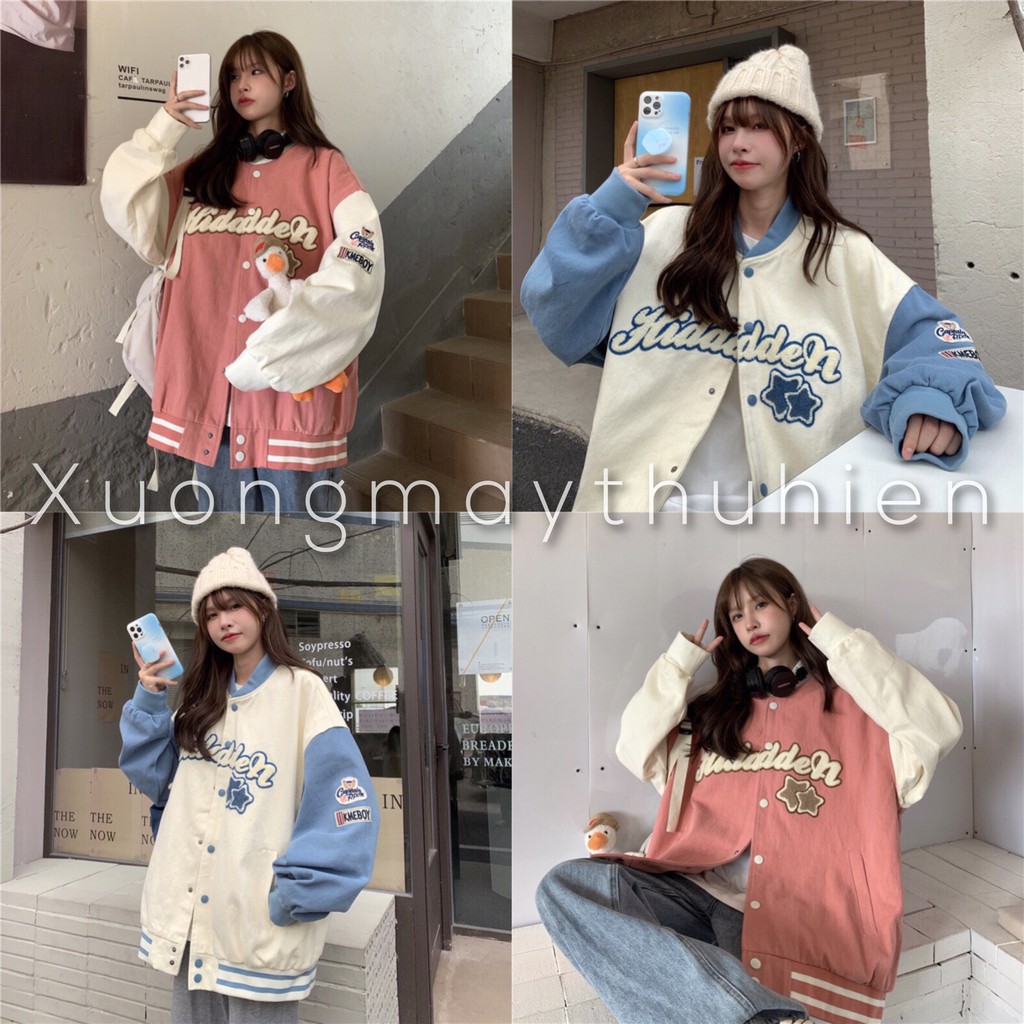 Áo bomber cúc bấm họa tiết HIDA ngôi sao xinh xắn/ Áo khoác nam nữ mặc mùa đông form rộng 2 màu unisex_xuongmaythuhien