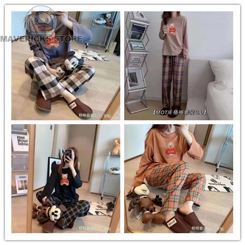 Bộ Đồ Ngủ Pijama Dài Tay Họa Tiết Caro Phong Cách Mới