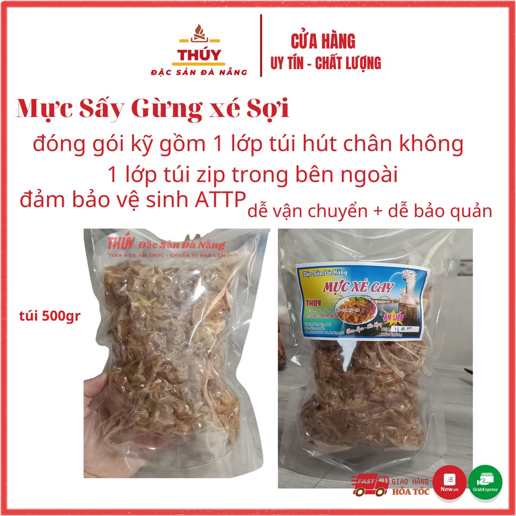 Khô mực xé Đà Nẵng túi 500gr dai dai thơm nồng vị gừng làm quà biếu ăn vặt ngon hết cỡ