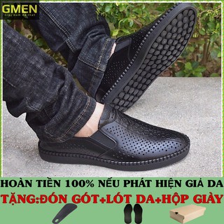 Giày da nam cao cấp da bò mềm mại laze lỗ thoáng khí đế cao su êm chân bảo hành 1 năm