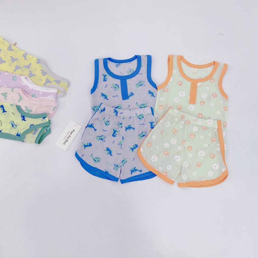 Bộ ba lỗ trẻ em, bộ sát nách bé trai bé gái Peekabo chất cotton tre mềm mát thấm hút mồ hôi Xu Xu Kids size 6 đến 16kg