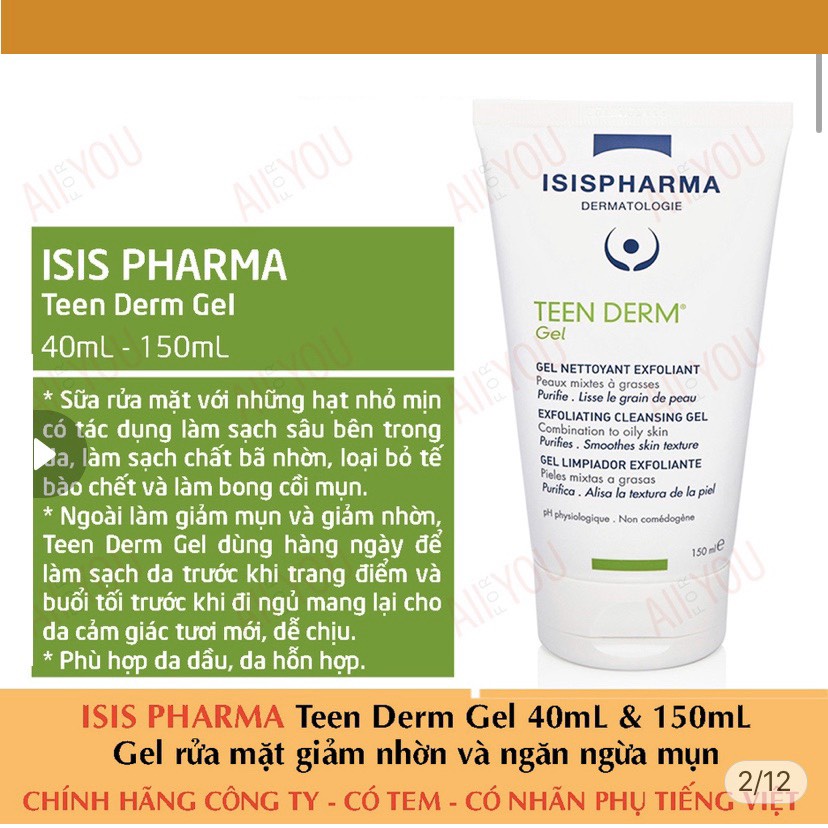 SỮA RỬA MẶT TEEN DERM GEL CỦA PHÁP - TYPE 150ML.