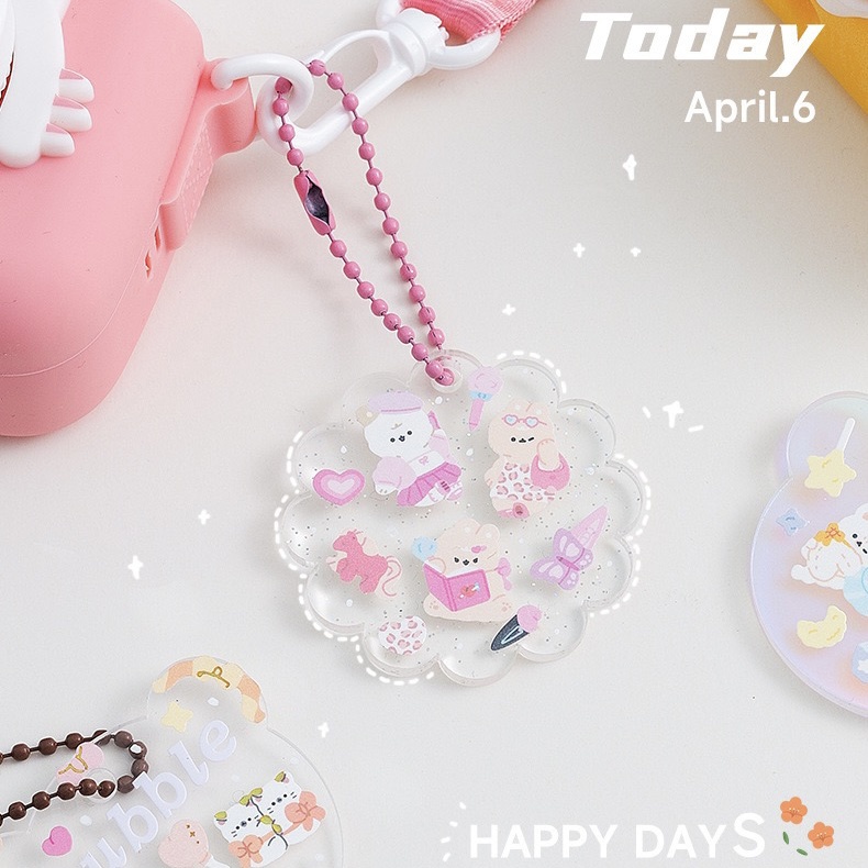 Móc khoá trong suốt đã có sẵn dây treo Tự trang trí bằng sticker cute