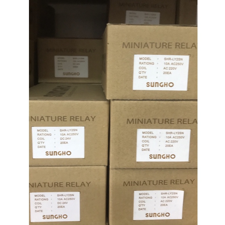 Relay Rơ le trung gian SUNGHO LY-2SN - Chính Hãng, 8 chân dẹt ngang to, có đèn