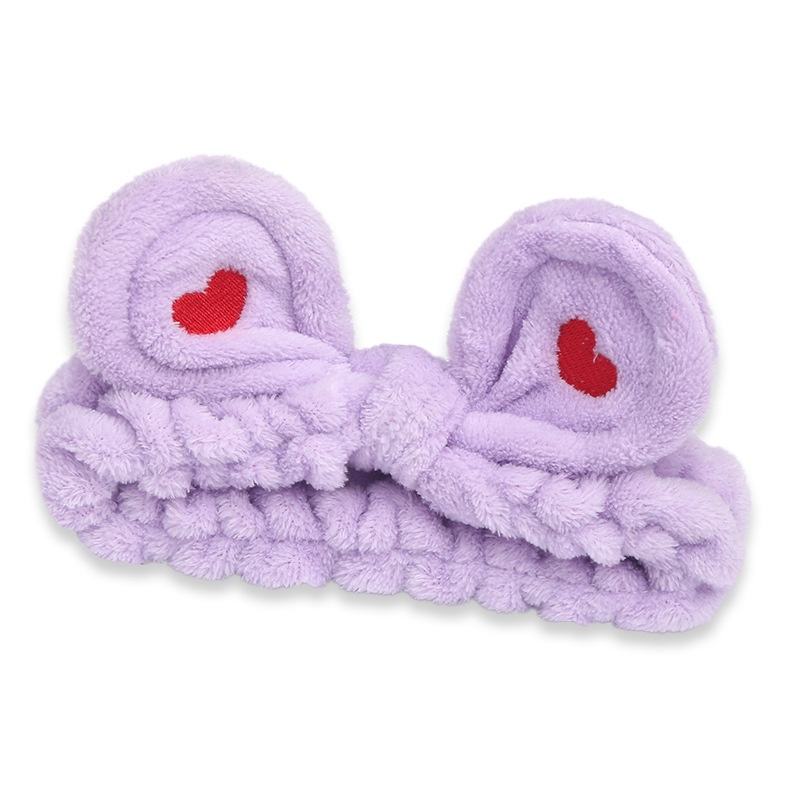 Băng đô vải lông thắt nơ thêu hình trái tim xinh xắn cho nữ khi rửa mặt/tập yoga