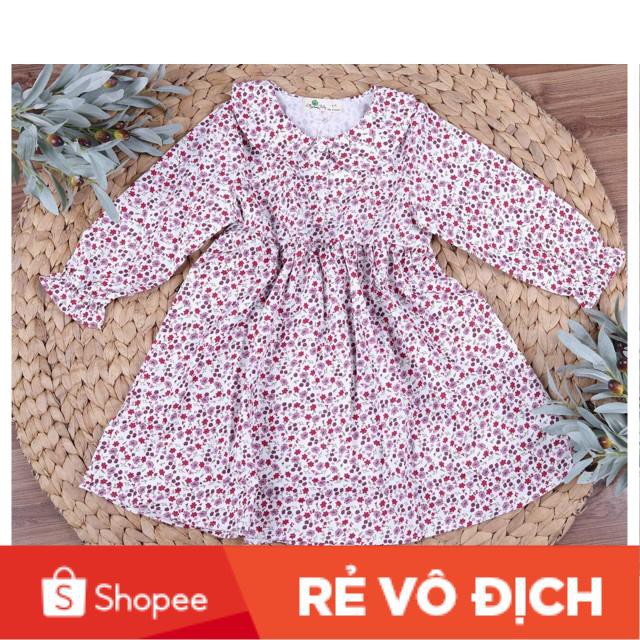 Váy thô hoa nhí dài tay , cổ sen, cài cúc, tay dúm bé gái size 6-10T, cho bạn từ 19-30kg. Chất thô hàn siêu đẹp