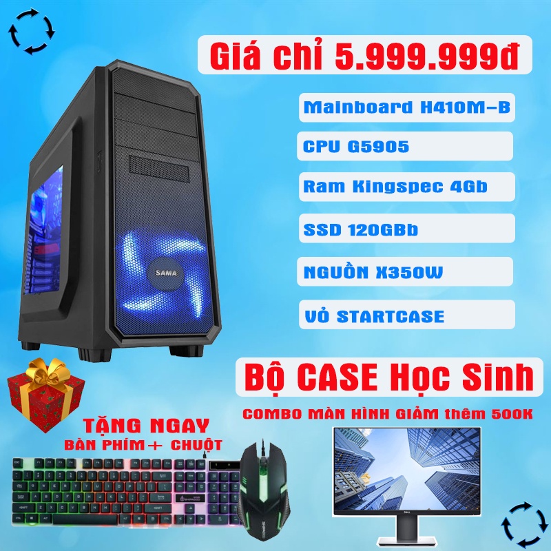 Bộ máy tính văn phòng, bộ case học sinh, PC Gaming Cấu hình mạnh H410/G5905/4GB/SSD120Gb | BigBuy360 - bigbuy360.vn