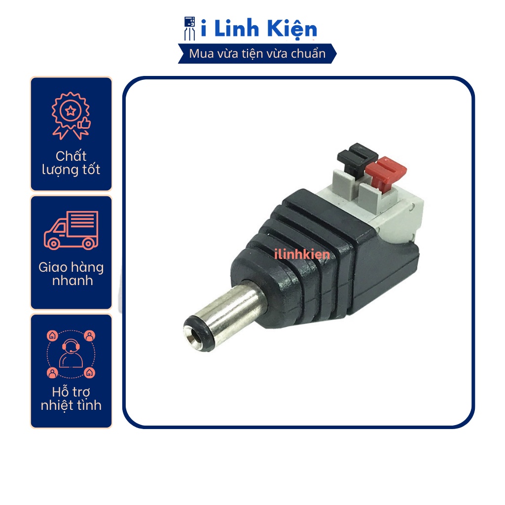 Jack nguồn DC đực 5.5x2.1mm đấu dây chốt cài