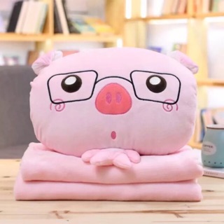 Bộ chăn gối 3in1 cao cấp heo hồng (bộ chăn gối ngủ văn phòng 3 trong 1 nhung mịn cao cấp) kèm ẢNH THẬT
