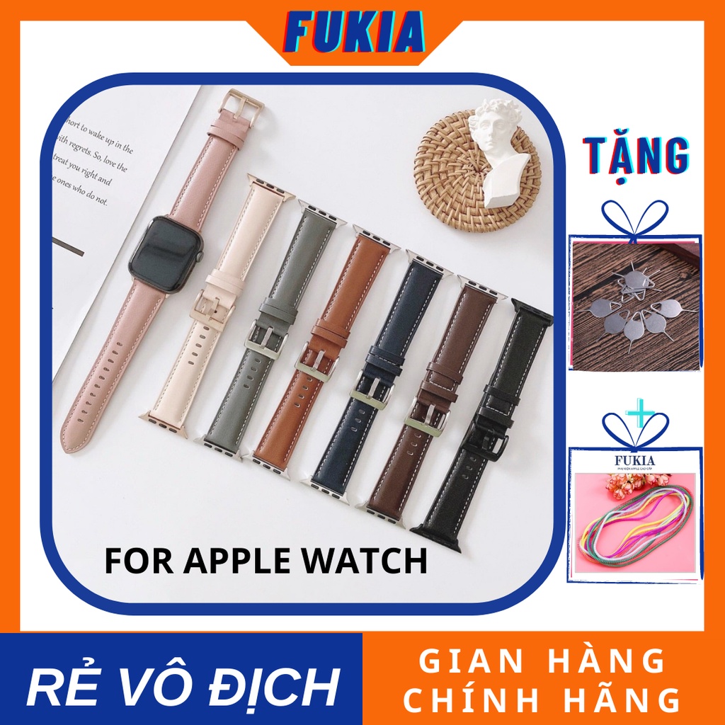 Dây da trơn cao cấp khoá vuông dành cho Apple Watch đồng hồ thông minh Series 1/2/3/4/5/6/7/SE size 38/40/41/42/44/45mm