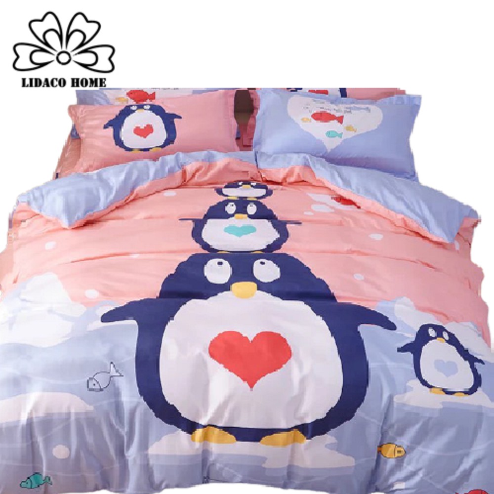 Bộ Chăn Ga Gối Cotton TiNa 3D LIDACO - Chim Cánh Cụt