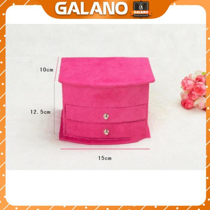 Hộp đựng trang sức bọc nhung 3 ngăn có gương cao cấp