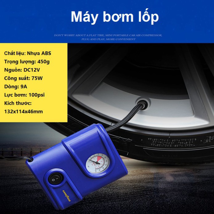 Sản phẩm Bộ đồ cứu hộ ô tô chuyên dụng khẩn cấp 9 món thương hiệu cao cấp Goodyear 3049 gồm: Búa thoát hiểm, Bơm lốp min