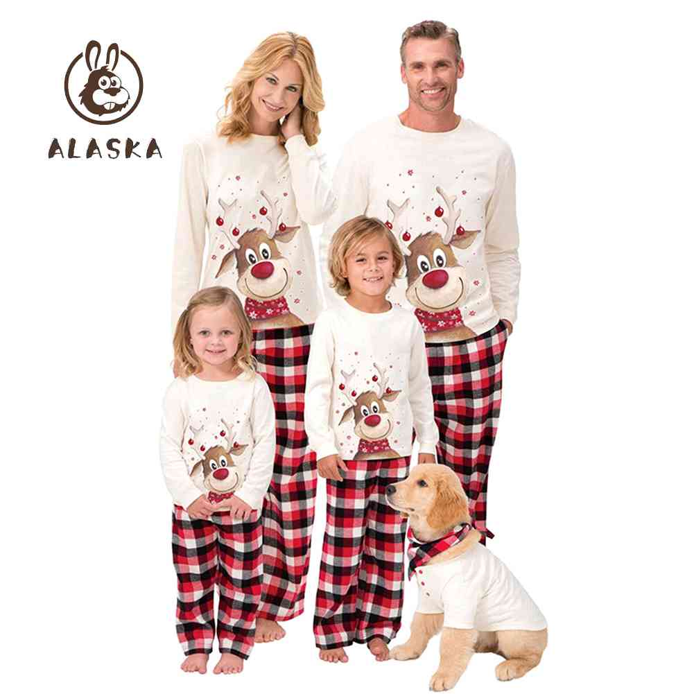 Bộ Đồ Ngủ Pijama Tay Dài In Hình Tuần Lộc Giáng Sinh Cho Trẻ Em Và Người Lớn