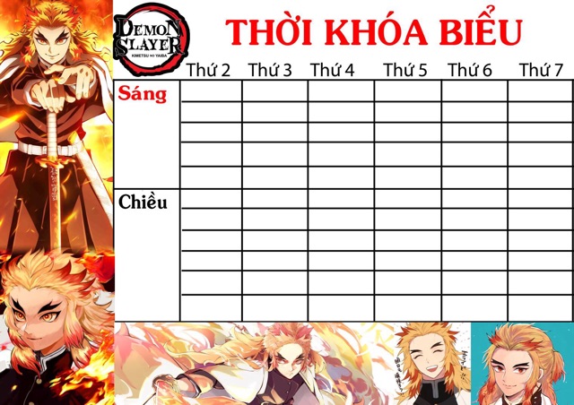 Thời khoá biểu kimetsu no yaiba đủ thành viên