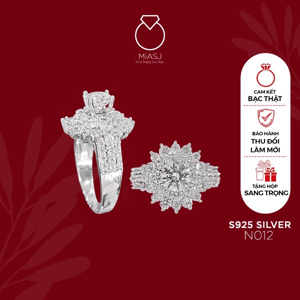 Nhẫn bạc Ý S925 nữ MiASJ N012 hình cánh hoa đính đá cao cấp, sang trọng