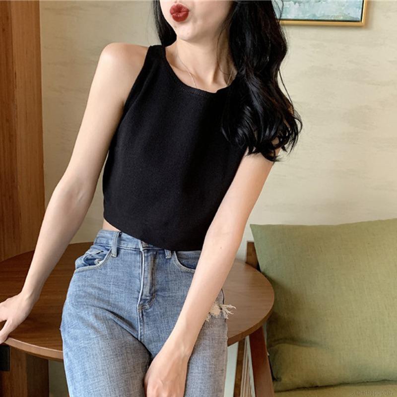 Áo thun không tay phối ren hở lưng thời trang cho nữ