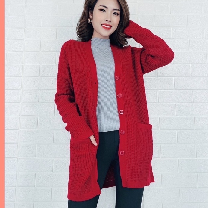 Áo Khoác Nữ - Áo Cardigan Len, Trang Trí Túi Ốp Hai Bên, Dáng Dài Thời Trang, Năng Động, Lịch Sự, Sành Điệu