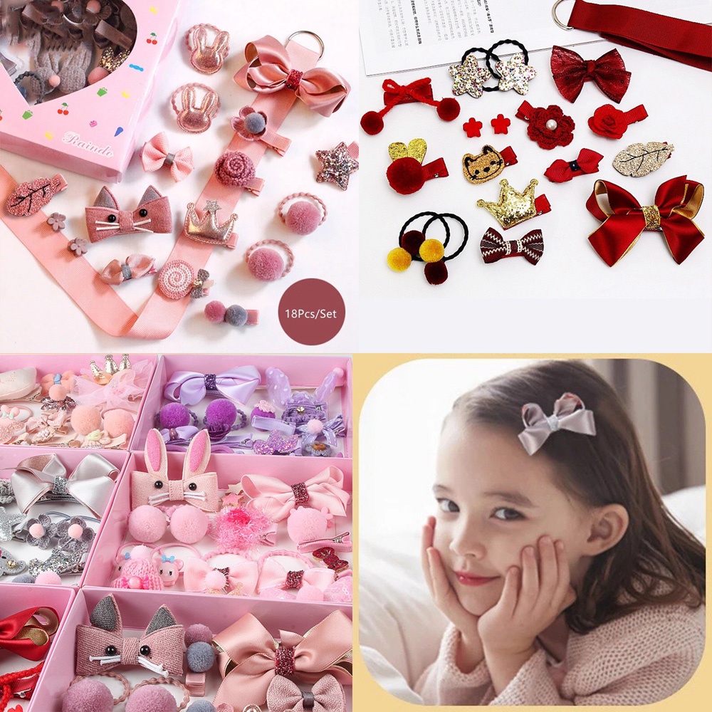 Set 18 Kẹp Tóc Nơ Xinh Xắn Đáng Yêu Dành Cho Bé Gái