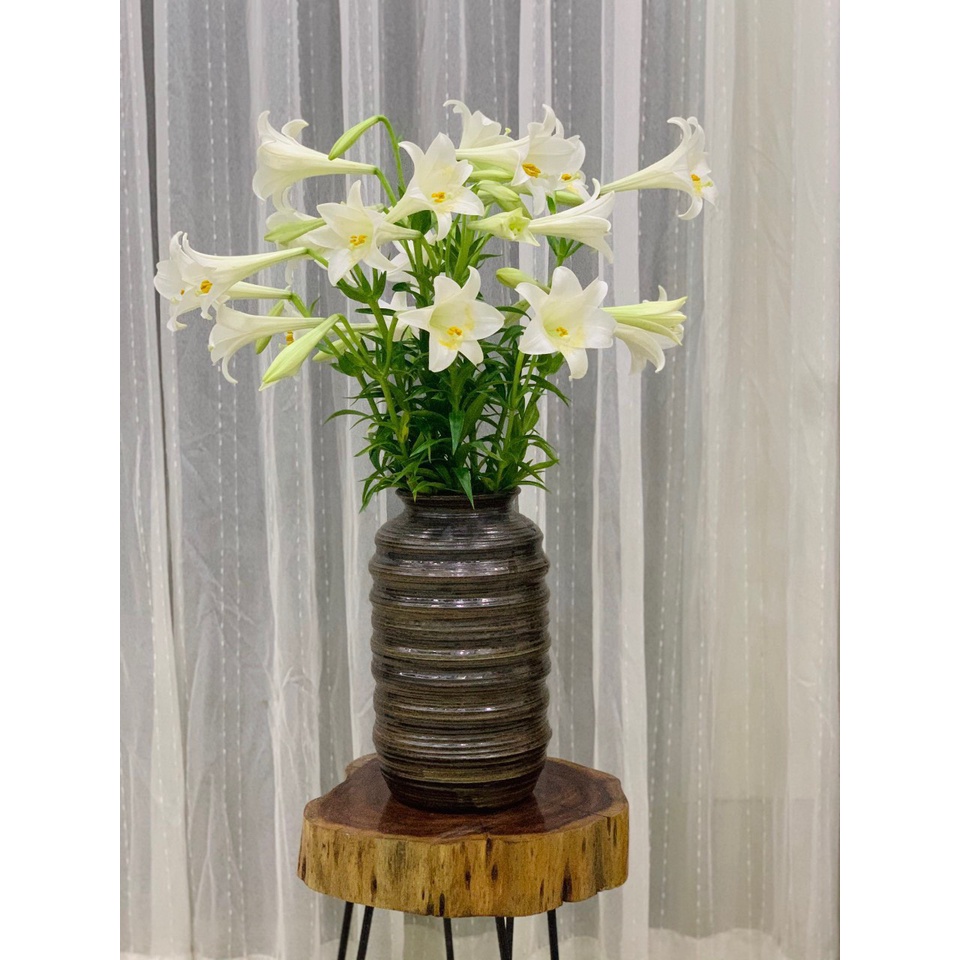 Bình Hoa Lọ Hoa Gốm Men Thuần Mộc Dáng Trụ Lò Xo To Gốm Sứ Bát Tràng - Lynke Store