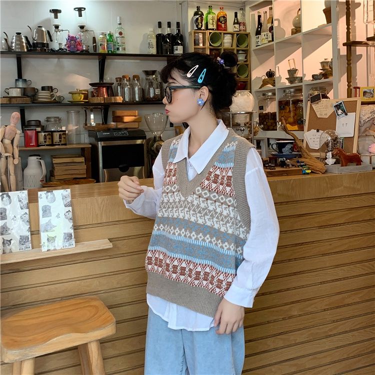 Áo Len Không Tay Cổ Chữ V Dáng Rộng Thời Trang Cho Nữ