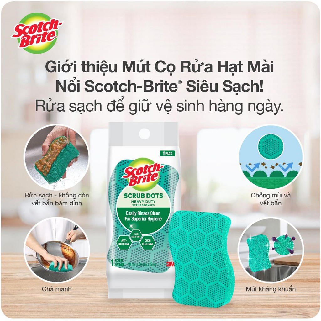 Combo 2 Miếng rửa chén Scotch Brite (Cót rai) 3M 2950 Hạt Nổi Siêu Sạch