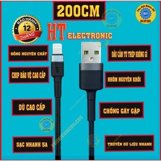 Dây sạc IPtablet táo dài 2M HT Electronic BC02 hỗ trợ sạc nhanh cho IP5 đến 13-Bọc dù chất lượng