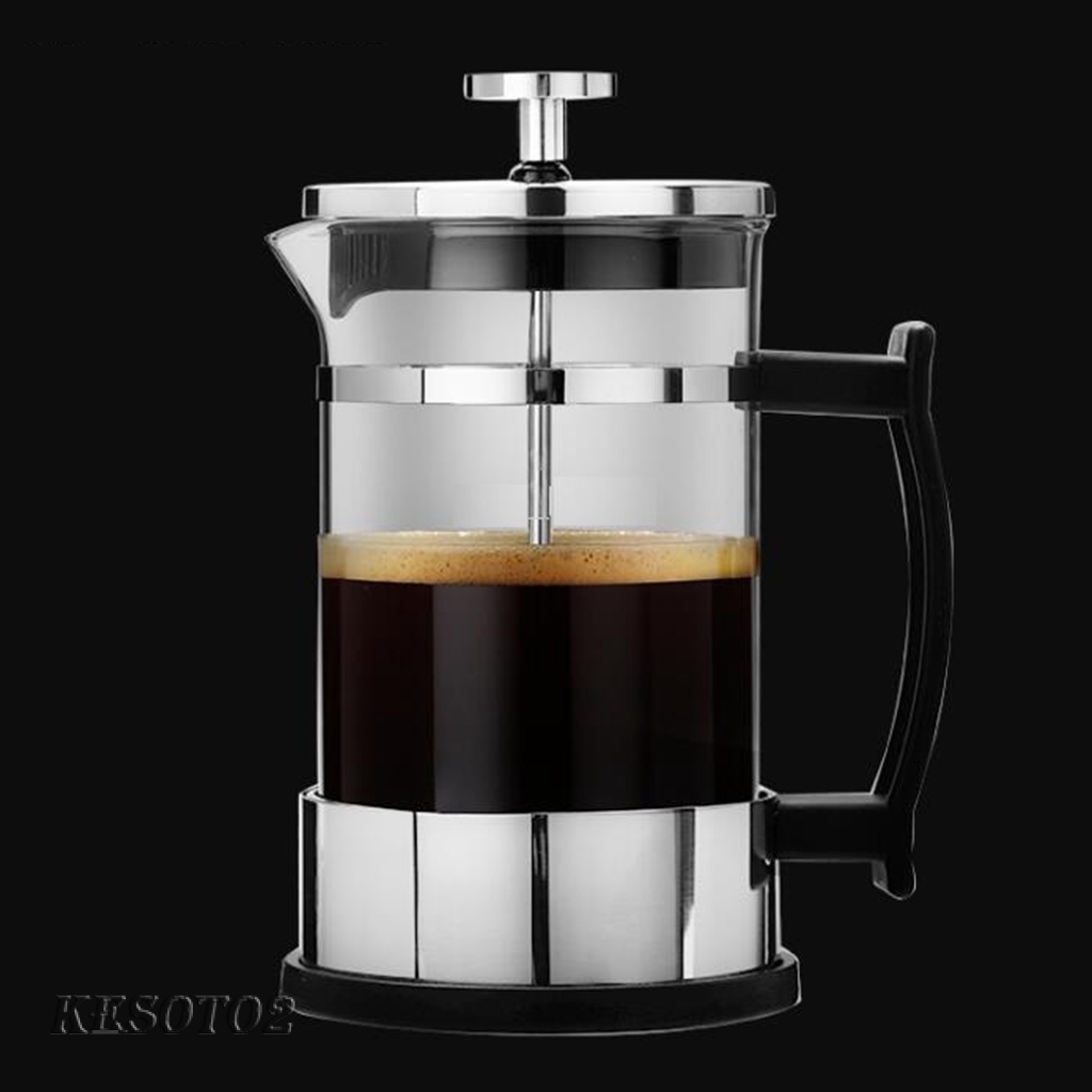 Stainless Glass French Press Cafetiere Coffee Maker 350ml/12oz Silver 1-2Cup