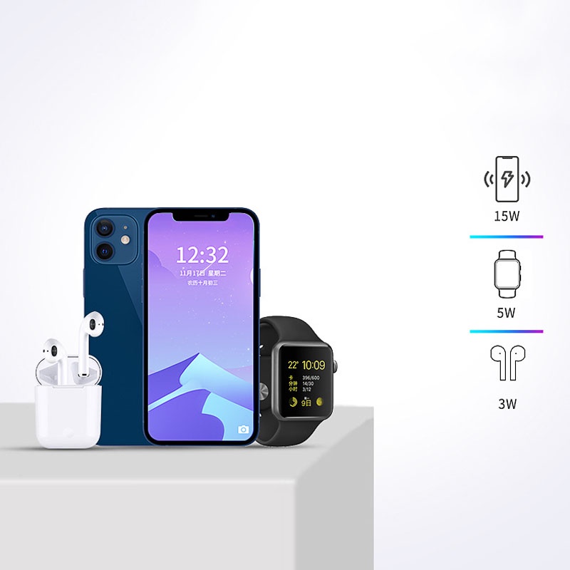 Bộ sạc nhanh không dây 3in1, bộ sạc nhanh điện thoại  thông minh có đèn ngủ NPR17