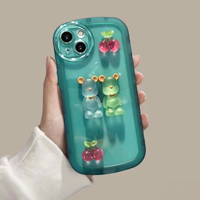 Casing Realme 11 C30 C35 C21Y C25Y 9i C17 7I C11 C15 5 5s 5i 7i 2 Pro U1 C17 C21Y C25Y Narzo 50A C1 2020 Prime Cute Cartoon Crystal Cherry Bear Round Edge Airbag Shockproof Lens Protection Candy Colors Tpu Clear Phone Case Cover NKS 05