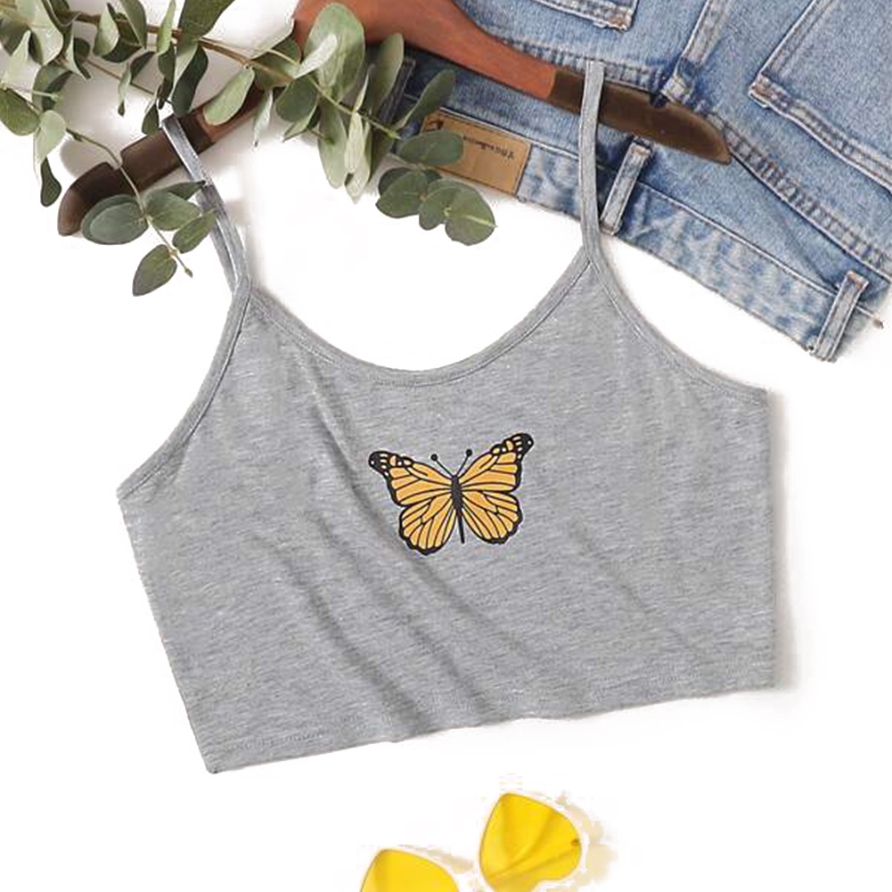 Áo Croptop Hai Dây In Hình Bướm Thời Trang Cho Nữ