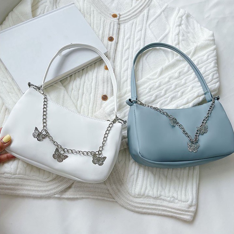 Túi Xách Đeo Dưới Cánh Tay Phối Dây Xích Hình Bướm Dễ Thương Cho Bạn Gái
