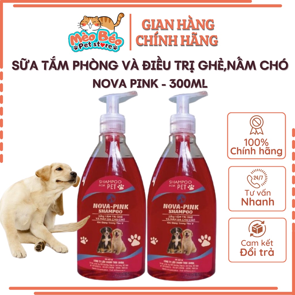 Sữa tắm ghẻ và nấm da cho cún NOVA–PINK SHAMPOO do Demodex, Sarcopte - 300ml