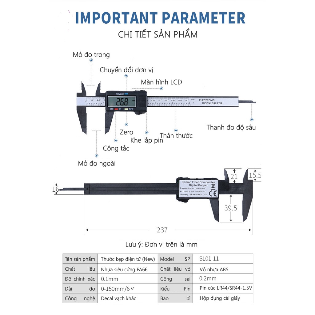 thước kẹp điện tử 150mm - thước cặp