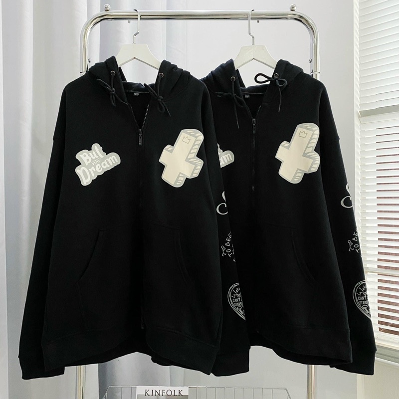 Áo khoác nỉ ngoại dây kéo có nón 2 lớp but dream unisex ulzzang nam nữ