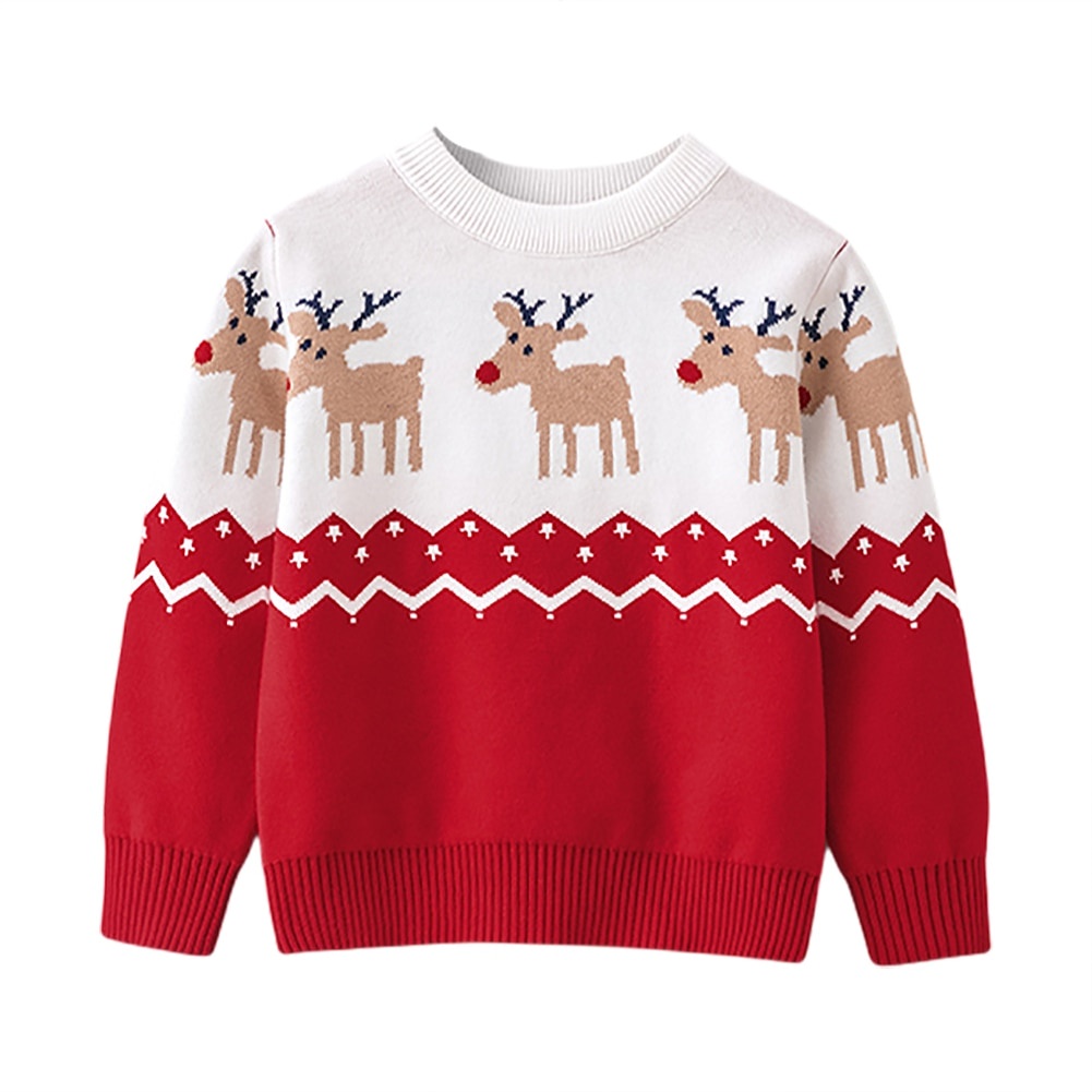 Áo sweater dệt kim in hình tuần lộc đáng yêu cho bé 2-7 tuổi