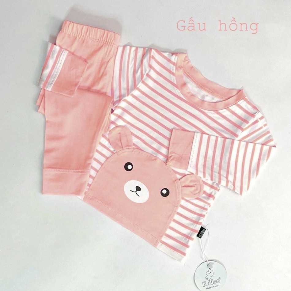 Bộ Thun Lạnh Loại 1, Bộ Dài Tay Quần Dài Họa Tiết Gấu Cho bé Trai và Bé Gái Siêu CuTe Siêu Mát